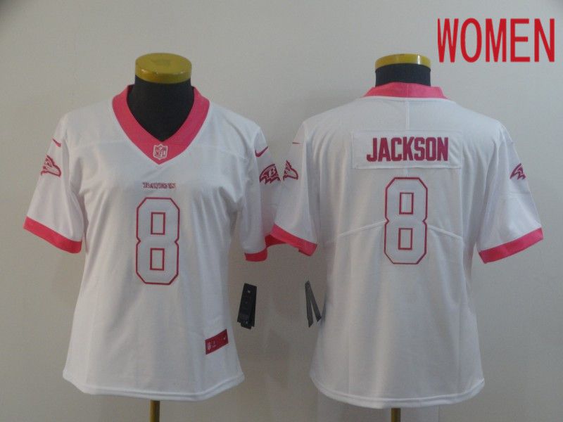 Women Baltimore Ravens #8 Jackson White Pink Nike Vapor Untouchable Limited NFL Jersey